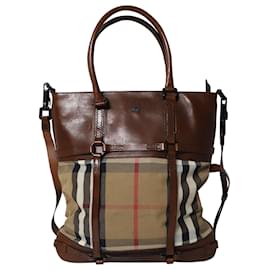 Burberry-Burberry House Check Tote Bag in Brown Leather-Brown
