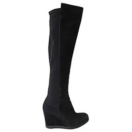 Stuart Weitzman-Stuart weitzman 5050 Knee Length Boots with Wedge Heels in Black Suede-Black