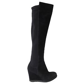 Stuart Weitzman 5050 Botas até o joelho com salto plataforma em camurça preta Preto