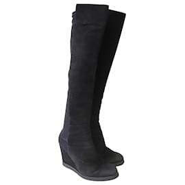 Stuart Weitzman-Stuart weitzman 5050 Knee Length Boots with Wedge Heels in Black Suede-Black