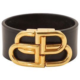 Pulseira Balenciaga BB Logo em Couro Preto Preto