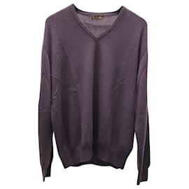 Loro Piana-Loro Piana Pullover mit V-Ausschnitt aus gelbem Kaschmir-Lila