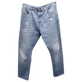 Brunello Cucinelli Jean coupe décontractée d'aspect usé en denim de coton bleu Bleu
