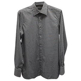 Camicia abbottonata a quadri Tom Ford in cotone grigio Grigio