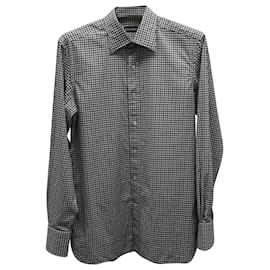 Tom Ford-Tom Ford Check Button Up Shirt in Grey Cotton-Grey