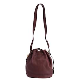 Alexander Mcqueen-Alexander Mcqueen Padlock Skull Bucket Bag in Burgundy Red Leather -Dark red