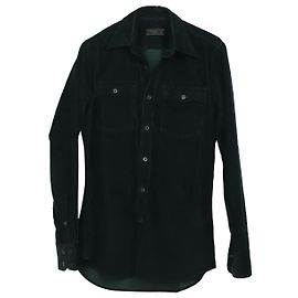 Camisa de botones de pana en algodón verde de Prada Verde