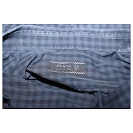 Prada-Camicia Prada Button Down a Quadri in Cotone Blu-Blu
