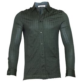 Bottega Veneta Camicia Button Down a Righe in Cotone Verde Verde