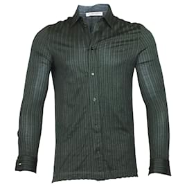 Bottega Veneta-Bottega Veneta Camisa listrada de botões em algodão verde-Verde