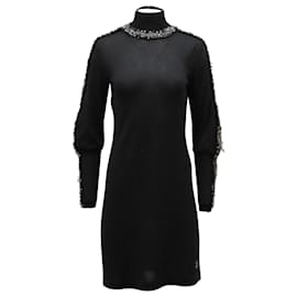 Chanel-Chanel Rollkragenkleid mit Tweedbesatz aus schwarzem Kaschmir-Schwarz