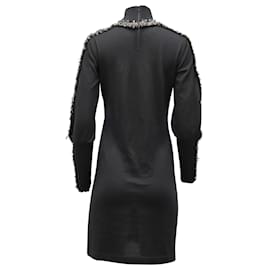 Chanel-Robe à col roulé Chanel avec bordure en tweed en cachemire noir-Noir