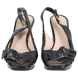 Prada Slingback High Heel Sandals in Black Leather Black