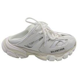 Balenciaga Track Sneaker Mules in White Polyurethane  White