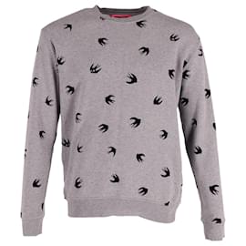 Mcq-MCQ by Alexander McQueen Flocked Swallow Crewneck Sweater in Grey Cotton-Grey