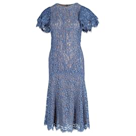 Michael Kors-Michael Kors Lace Short Sleeve Dress in Blue Cotton -Blue