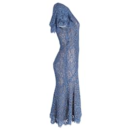 Michael Kors-Michael Kors Lace Short Sleeve Dress in Blue Cotton -Blue