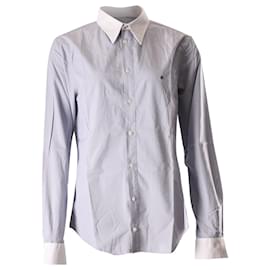 Balenciaga-Balenciaga Checked Long Sleeve Button Front Shirt in Blue and White  Cotton-Multiple colors