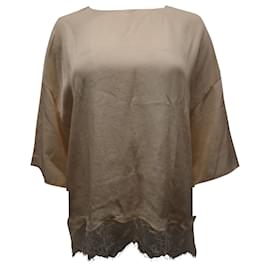 Vince-Vince Lace Trim Top in Beige Triacetate-Brown,Beige