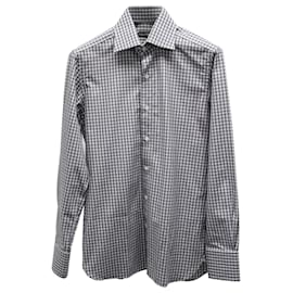 Tom Ford-Tom Ford Check Button Up Shirt in Blue Cotton-Blue