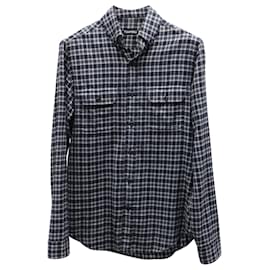 Tom Ford-Tom Ford Flannel Button Up Shirt in Dark Grey Cotton-Grey