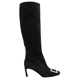 Bottes hauteur genou Roger Vivier avec boucle en daim noir Noir