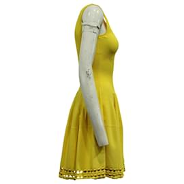 Alexander Mcqueen-Alexander Mcqueen Sleeveless Cut-out Hem Mini Dress in Yellow Viscose-Yellow