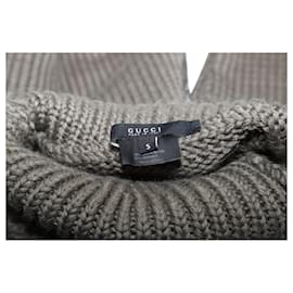 Gucci-Gucci suéter gola alta de tricô em lã cinza-Cinza