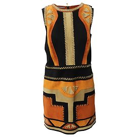 Alberta Ferretti Runway Patchwork Midi Sheath Dress in Multicolor Suede Multiple colors