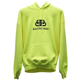Balenciaga-Balenciaga Logo Hoodie in Neon Yellow Cotton-Yellow