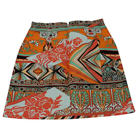 Msgm-MSGM Floral-printed Mini Pencil Skirt in Orange Cotton-Other