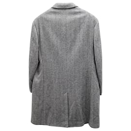 Burberry-Burberry Herringbone Single-Breasted Topcoat in Grey Wool-Grey