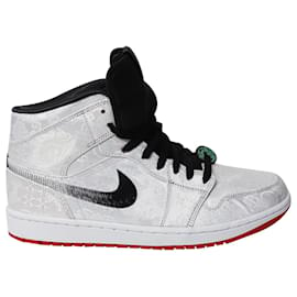 Nike-Edison Chen x Air Jordan 1 Mittlerer „Fearless“ CLOT aus weißem Canvas-Weiß