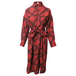 Hermès-Hermes Rope Print Shirt Dress in Red Silk-Red