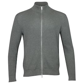 Theory-Theory Zip-Up Sweater in Grey Merino Wool-Grey