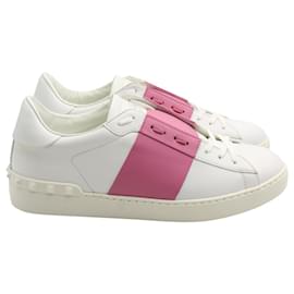 Valentino-Valentino Open Sneakers aus weißem Kalbsleder Leder-Pink
