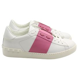 Tênis Valentino Open em couro de bezerro branco Rosa