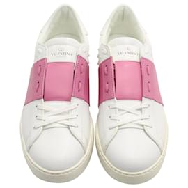 Valentino-Valentino Open Sneakers in White Calfskin Leather-Pink