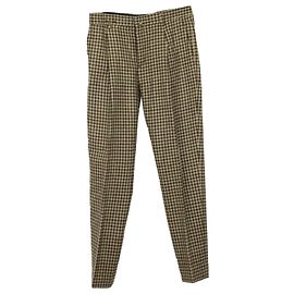 Acne Studios Boston Fit Checked Wool Pants in Brown Wool Brown