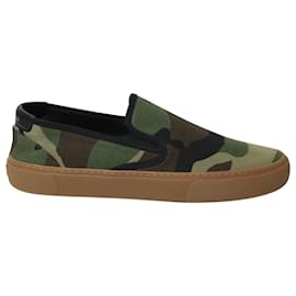 Saint Laurent-Saint Laurent Venice Slip-On Sneakers in Camouflage Canvas and Leather-Multiple colors
