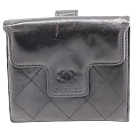 Chanel-Chanel Vintage Flap Wallet in Black Lambskin Leather-Black