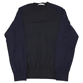 Givenchy-Suéter Givenchy com mangas azuis em lã preta-Preto