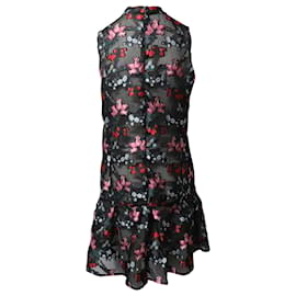 Erdem-Erdem Ruffled Hem Embroidered Floral Shift Dress in Black Polyester-Other