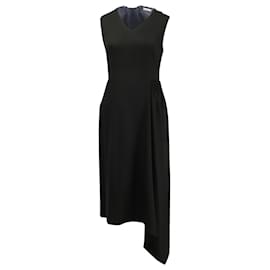 Adam Lippes-Adam Lippes Asymmetric Gathered Midi Dress in Black Viscose-Black