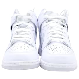 Nike-Nike Dunk High-Top-Sneakers aus reinem Platin-Leder in Weiß-Weiß