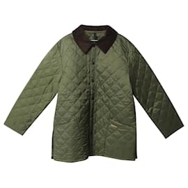 Barbour-Barbour Suede Collar Diamond Quilted Jacket in Moss Green Nylon Polyamide-Green