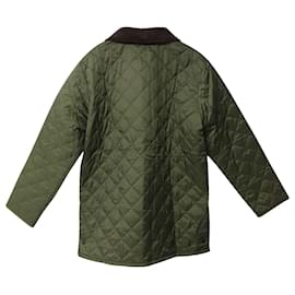 Barbour-Barbour Suede Collar Diamond Quilted Jacket in Moss Green Nylon Polyamide-Green