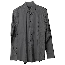 Prada-Camicia a maniche lunghe gessata Prada in cotone grigio-Grigio