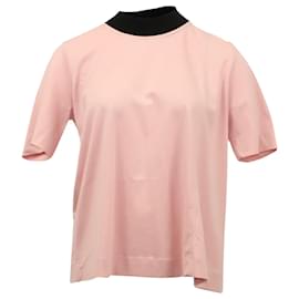 Marni-Marni Jersey-T-Shirt mit schwarzem Rippkragen aus rosafarbener Baumwolle-Pink