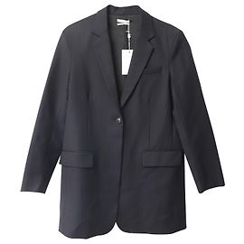Marc by Marc Jacobs Co Einreihiger langer Nadelstreifen-Blazer aus schwarzer Wolle Schwarz